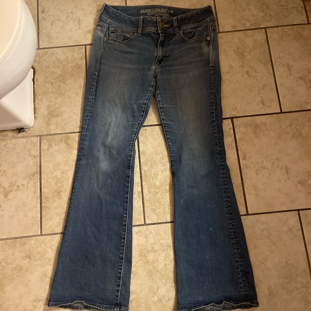 American Eagle Mid Rise Blue Flare & Wide Leg Jeans